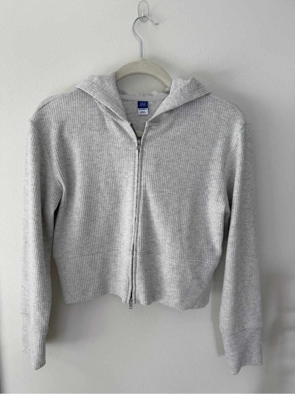 NWOT Old Navy Light Gray Ribbed Zip-Up Hoodie Jacket